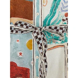 Michelle Multicolor Mini Dress with Classic Collar and All-Over Geometric Motif in Linen Woman
