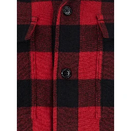 Red Cotton Overshirt with Bell Collar and Long Sleeves for Men