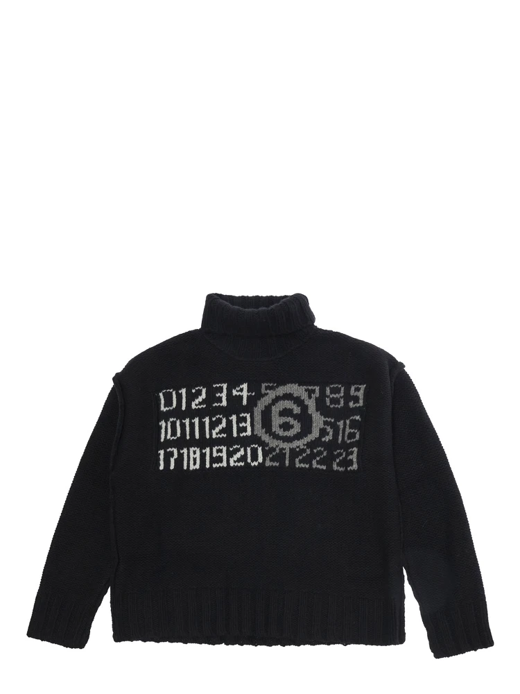 M61048MM08VMM6K62UM6900 is a sweater with a crew neck and long sleeves in black wool and nylon for boy