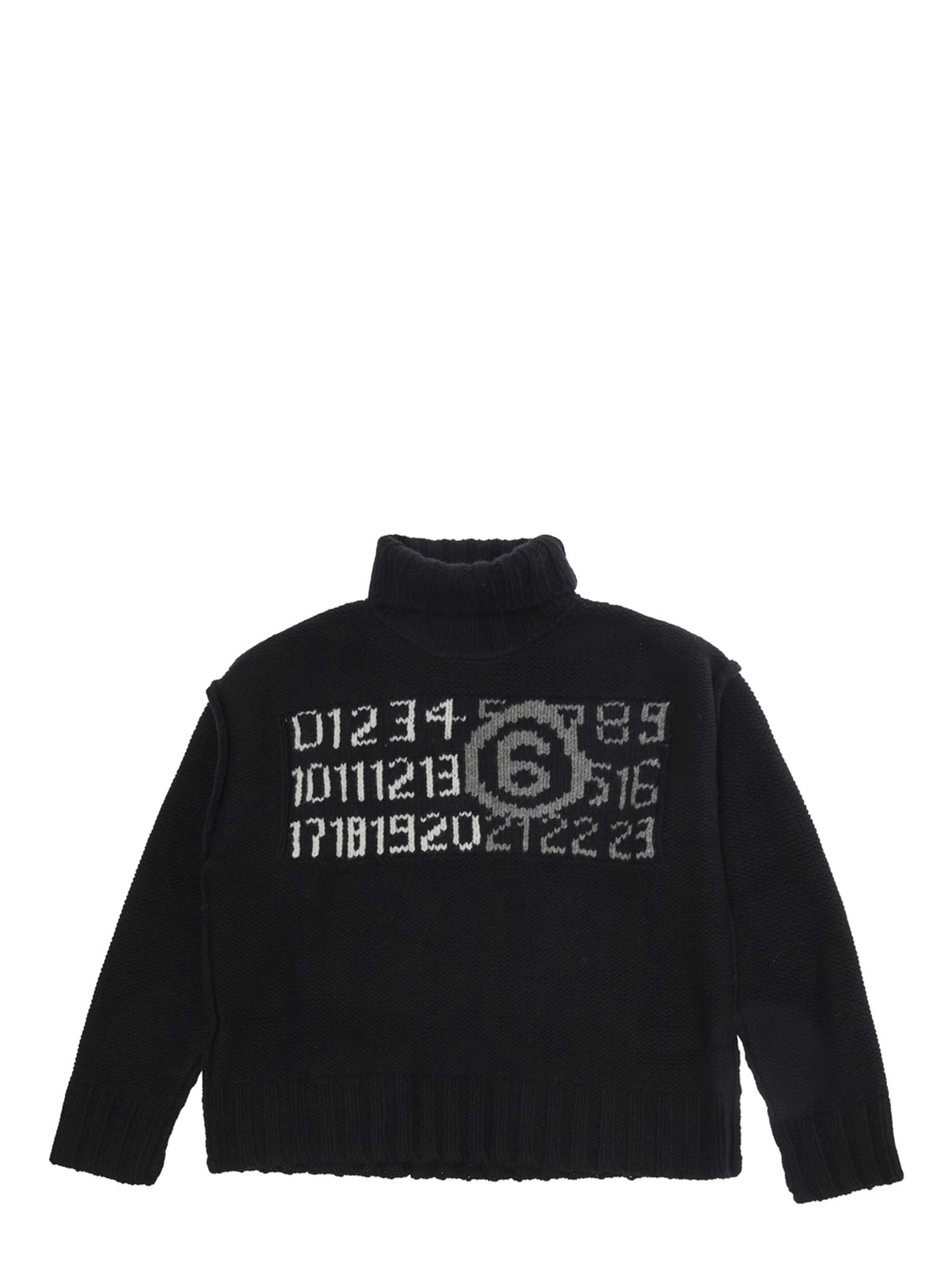 M61048MM08VMM6K62UM6900 is a sweater with a crew neck and long sleeves in black wool and nylon for boy