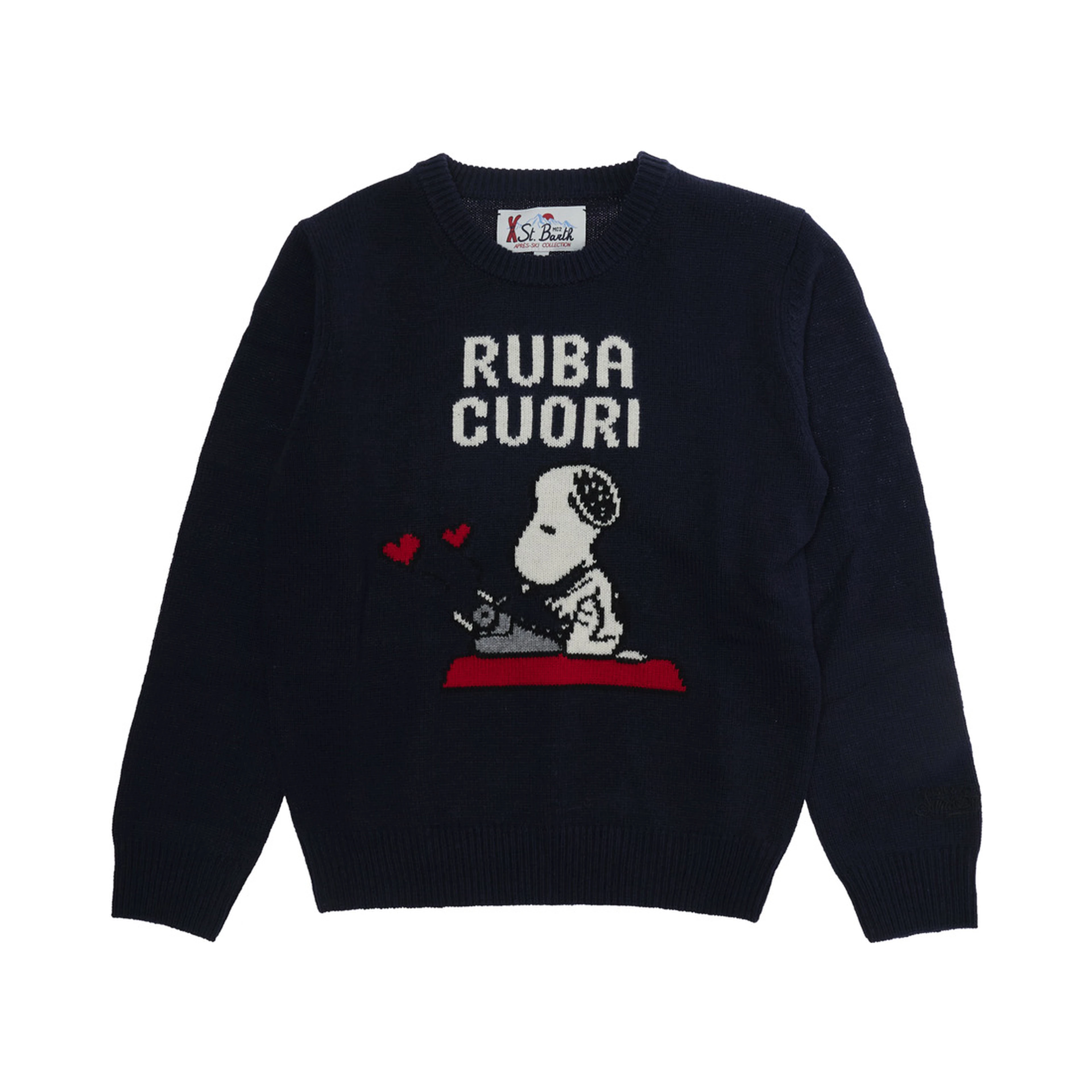 Jacquard crewneck sweater with Snoopy Latin motif in wool, viscose, polyamide and cashmere blue unisex
