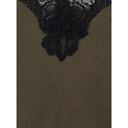 green Long dress with spaghetti straps and all-over lace details in fabric for women