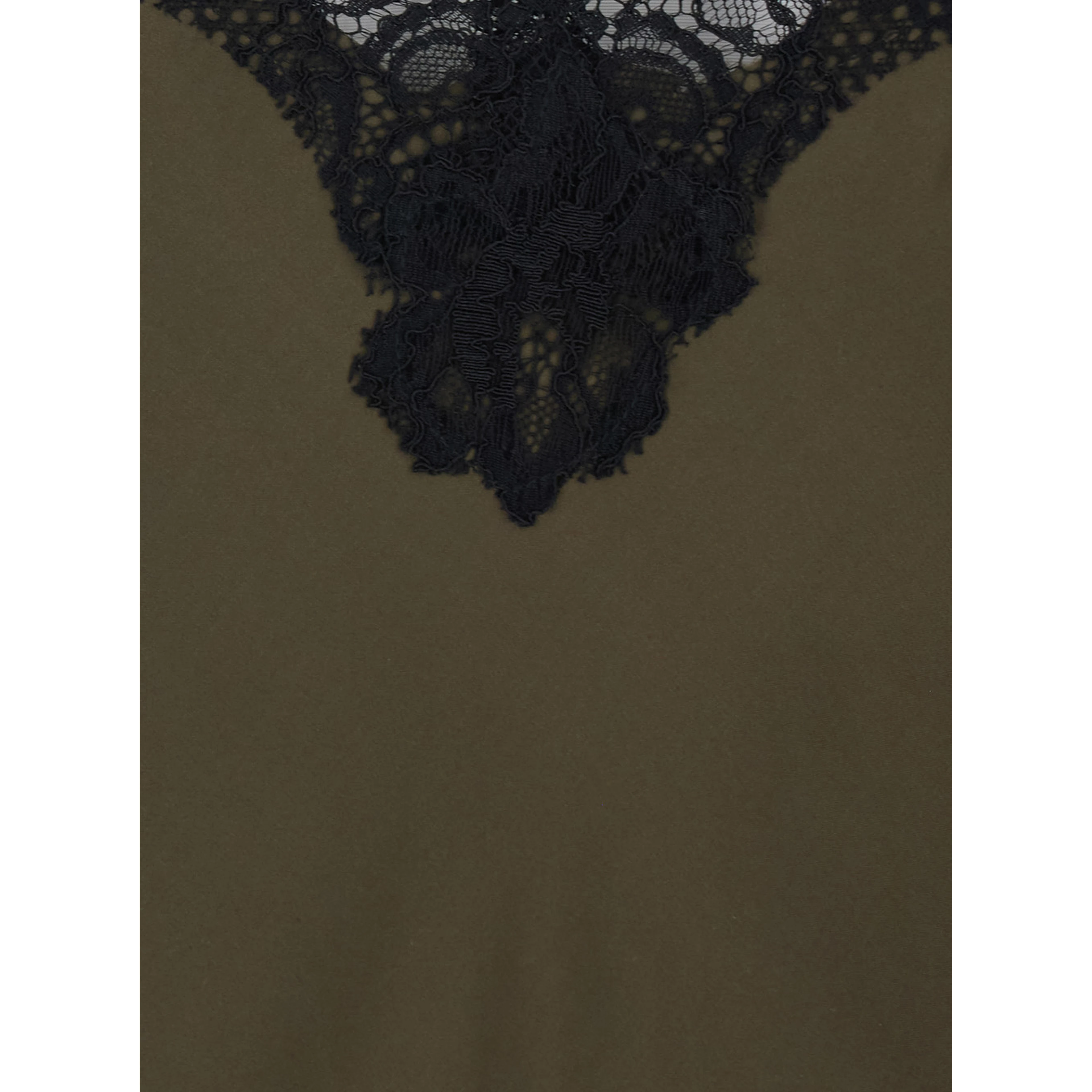 green Long dress with spaghetti straps and all-over lace details in fabric for women