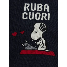 Jacquard crewneck sweater with Snoopy Latin motif in wool, viscose, polyamide and cashmere blue unisex