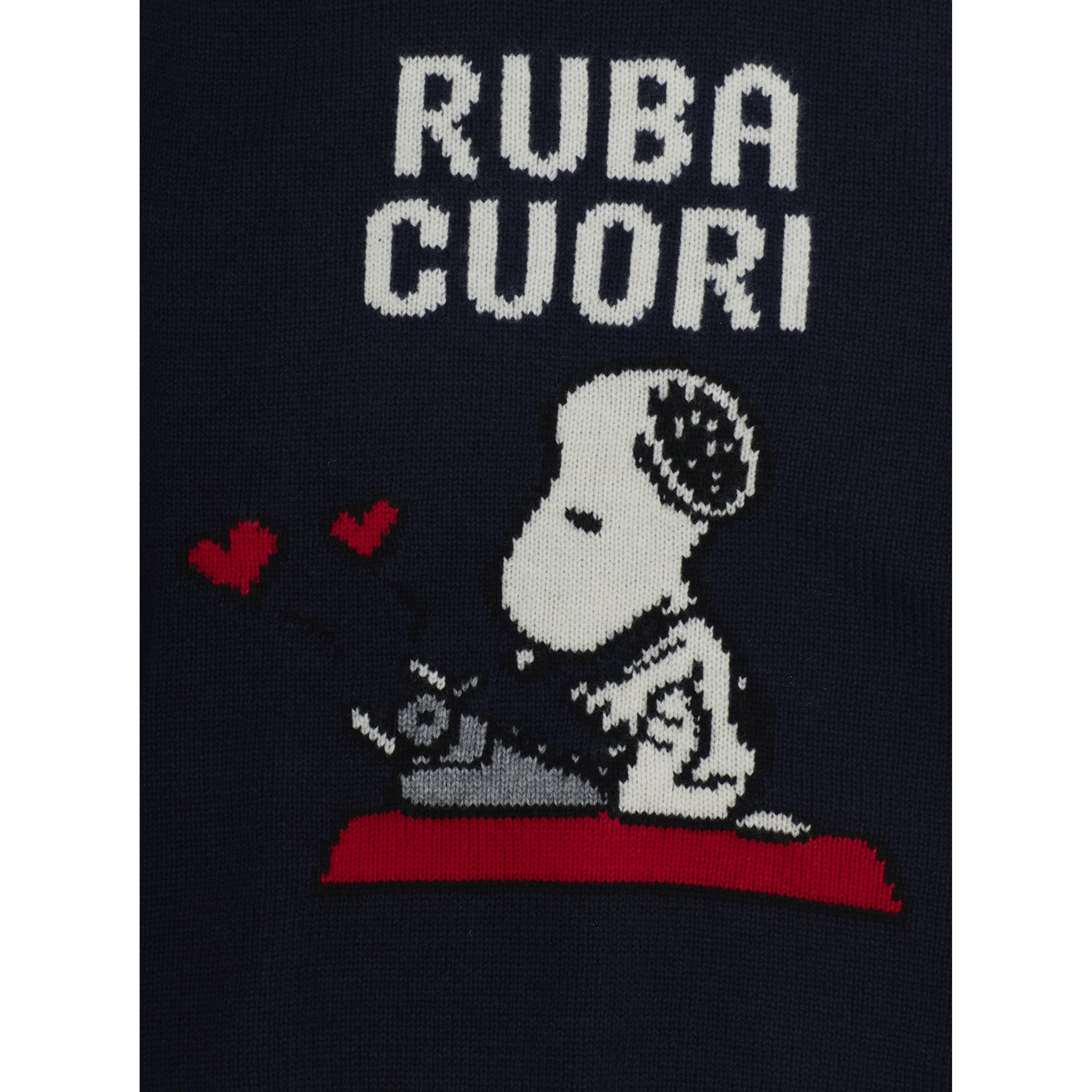 Jacquard crewneck sweater with Snoopy Latin motif in wool, viscose, polyamide and cashmere blue unisex