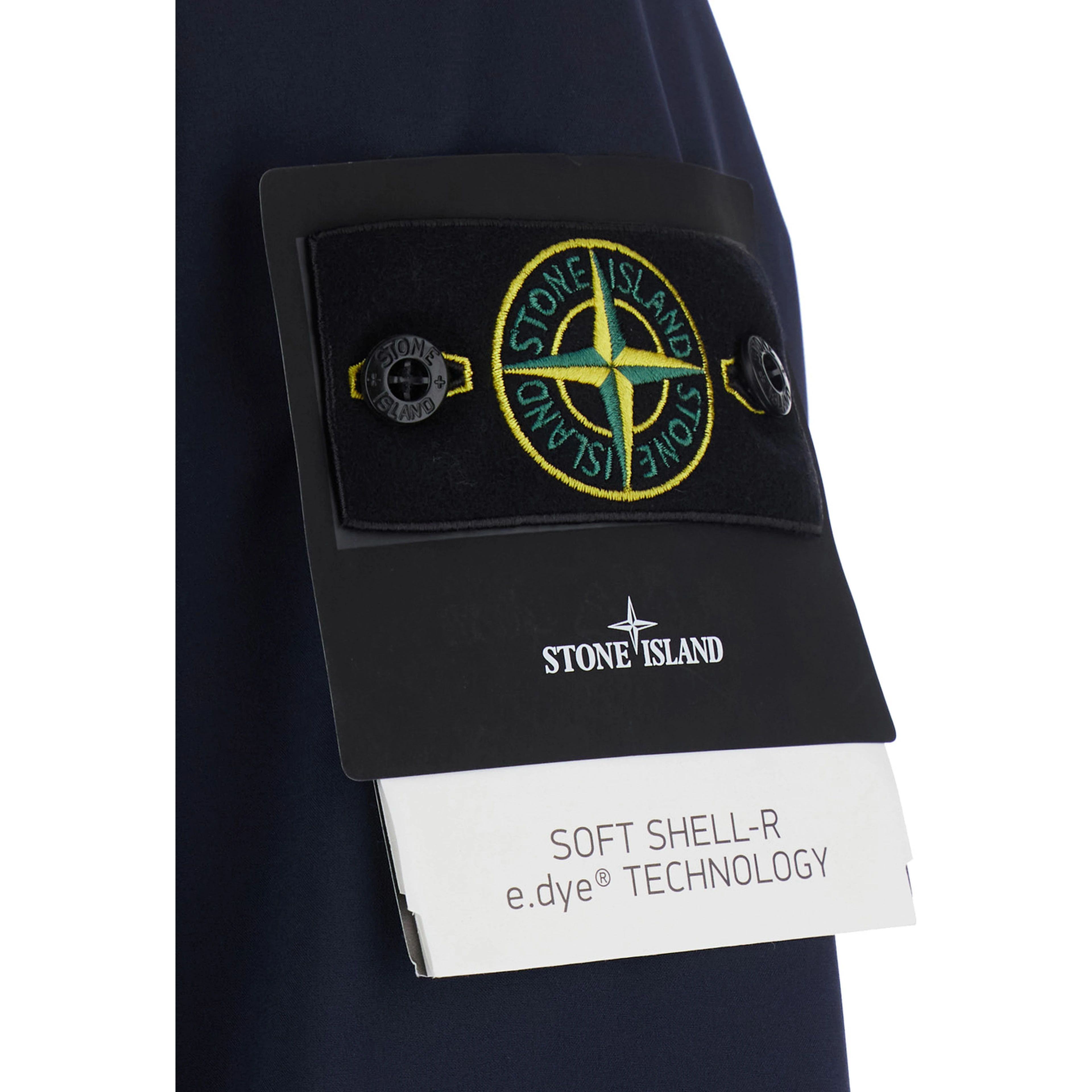 Blue Jacket with hood and logo patch on the sleeve in Tech Fabric men