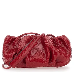 Pillow Red Clutch with shoulder strap and magnetic closure in leather for women
