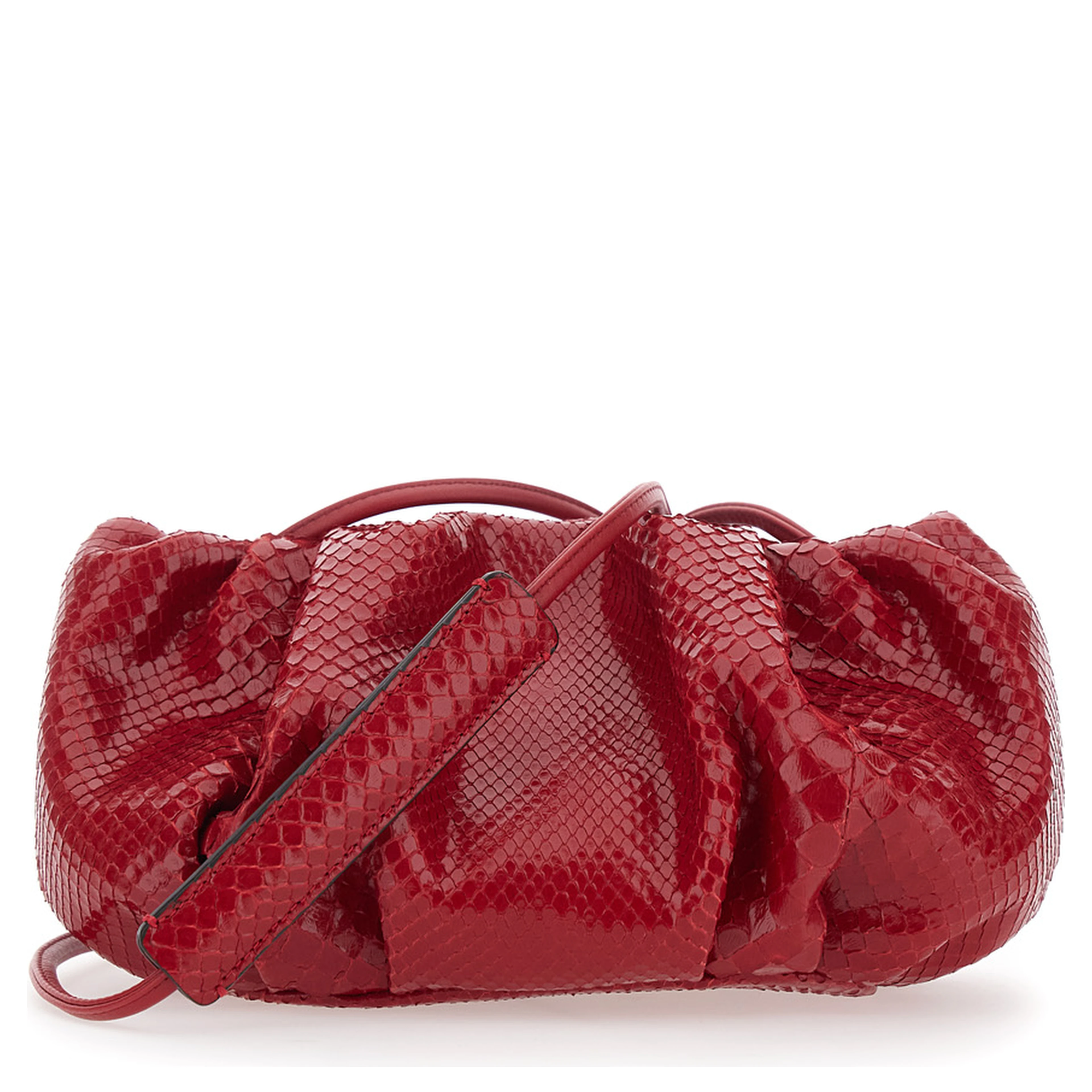 Pillow Red Clutch with shoulder strap and magnetic closure in leather for women