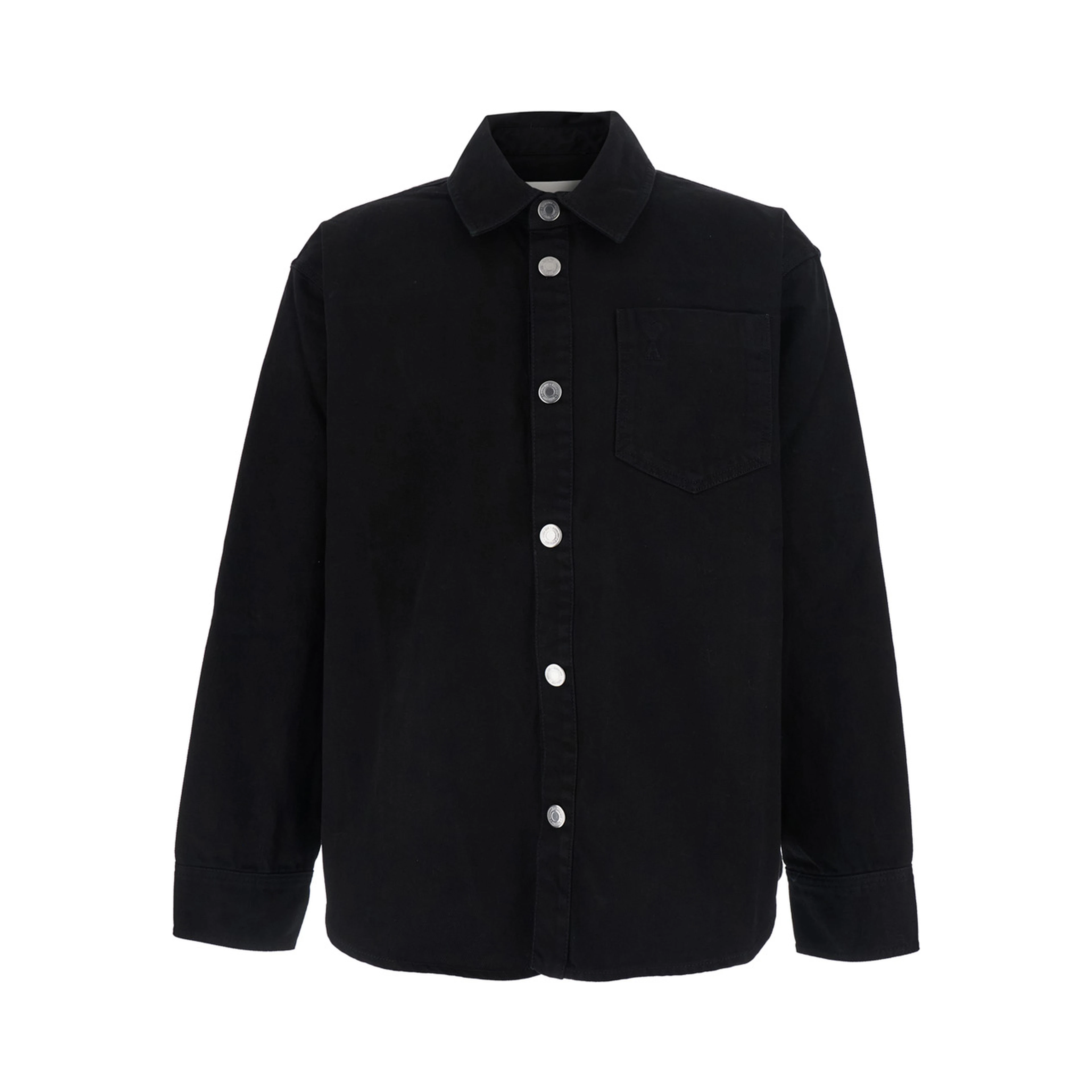 Overshirt AMI DE COEUR with classic collar and long sleeves in black cotton for men