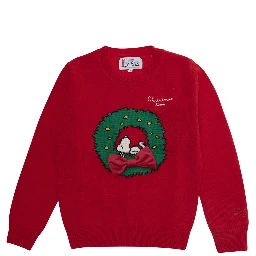 Womens red cashmere wool viscose and polyamide Snoopy patch crewneck sweater