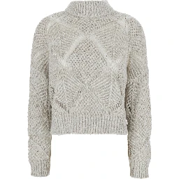 ASSIA Sweater with V-neck and long sleeves in white fabric for women
