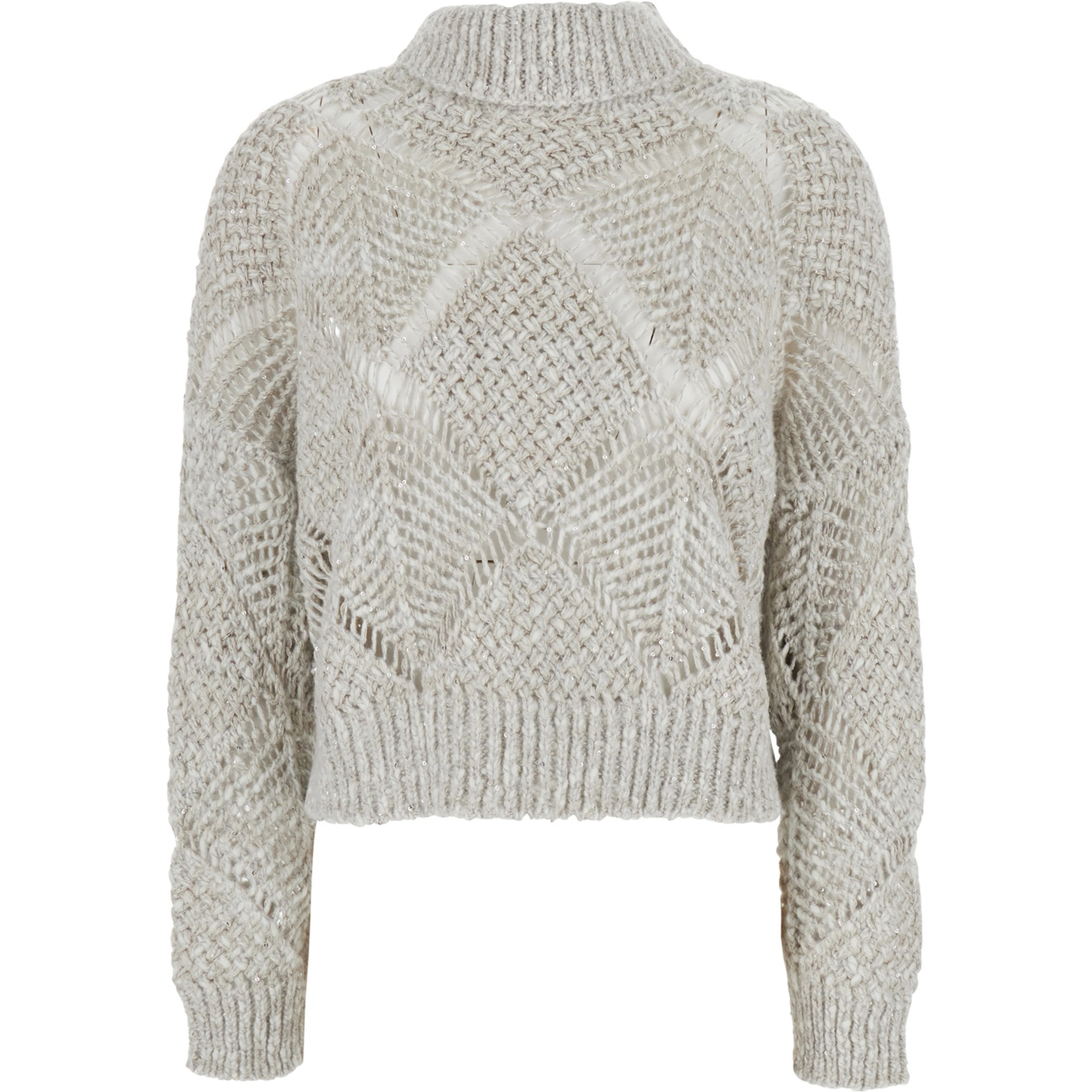 ASSIA Sweater with V-neck and long sleeves in white fabric for women