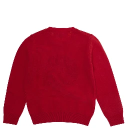 Womens red cashmere wool viscose and polyamide Snoopy patch crewneck sweater