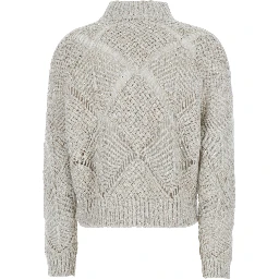ASSIA Sweater with V-neck and long sleeves in white fabric for women
