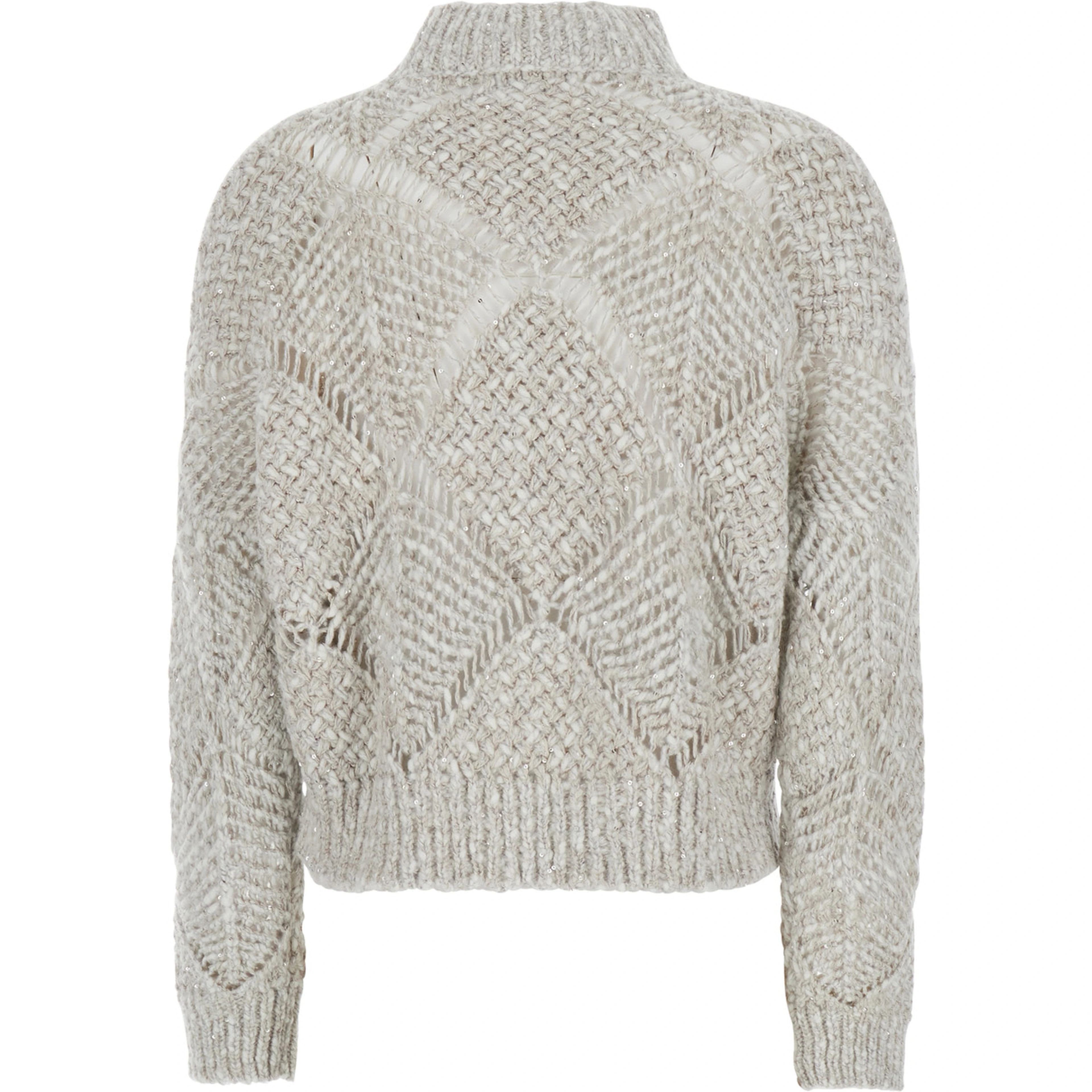 ASSIA Sweater with V-neck and long sleeves in white fabric for women