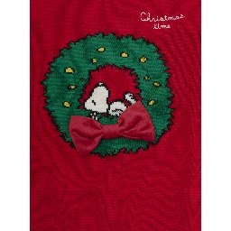 Womens red cashmere wool viscose and polyamide Snoopy patch crewneck sweater