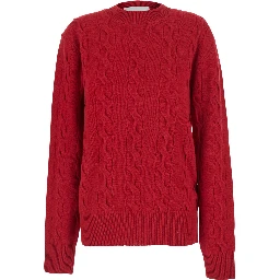 Sweater with round neck and AMI de Coeur logo in red for men