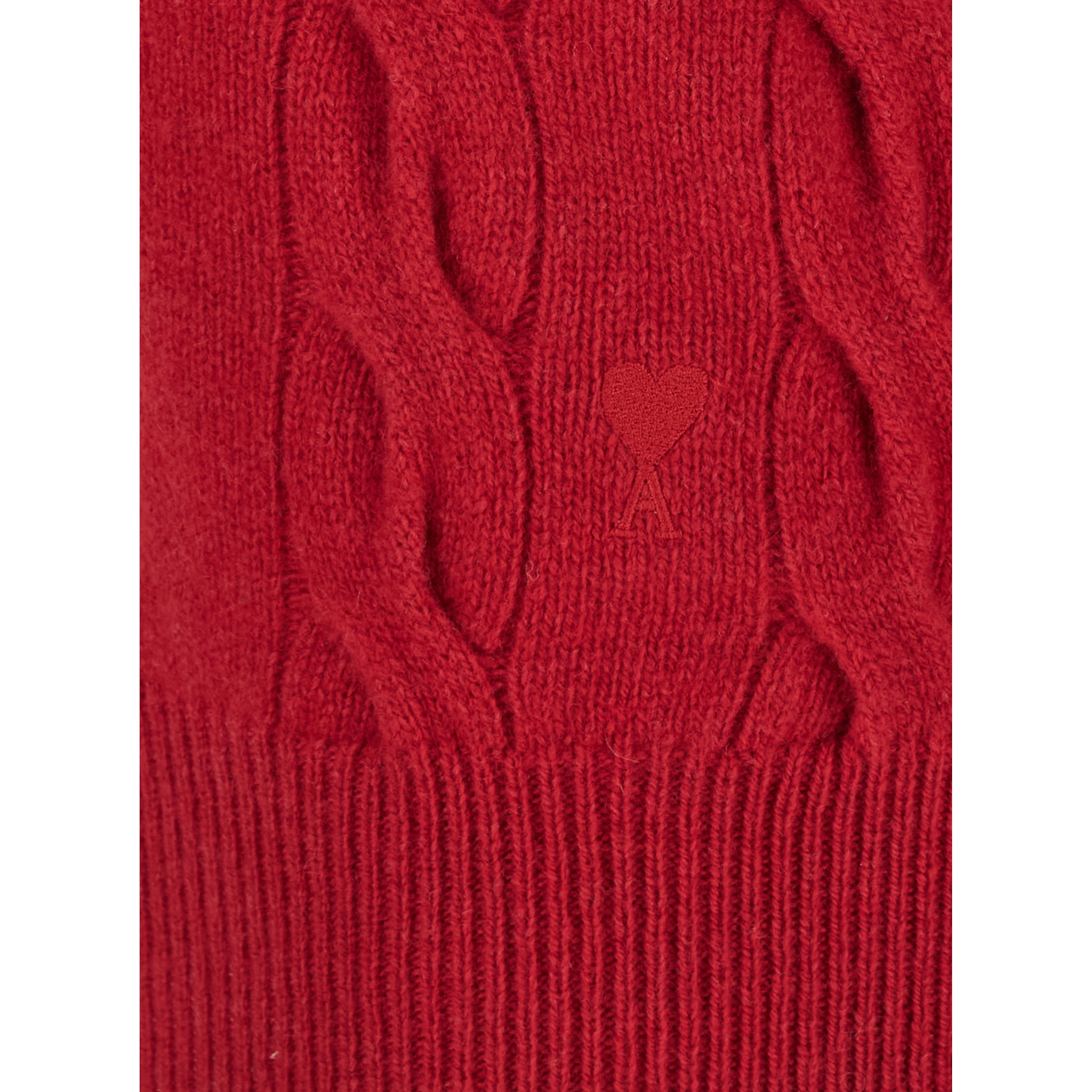 Sweater with round neck and AMI de Coeur logo in red for men