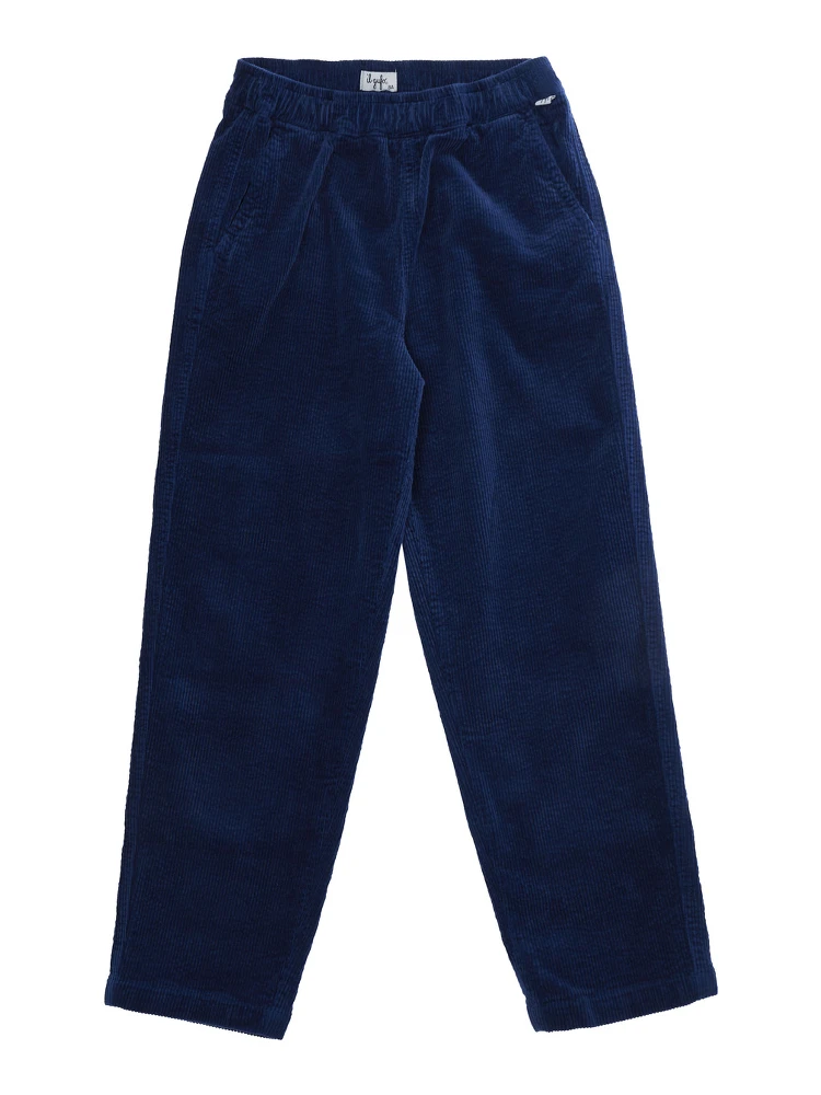 Long pants with pockets and ribbed hems, in cotton, blue, Boy