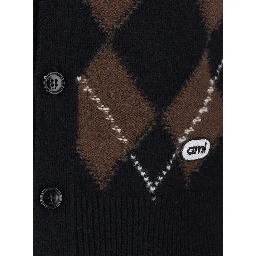 Cardigan with round neck and oval patches AMI in brown for men