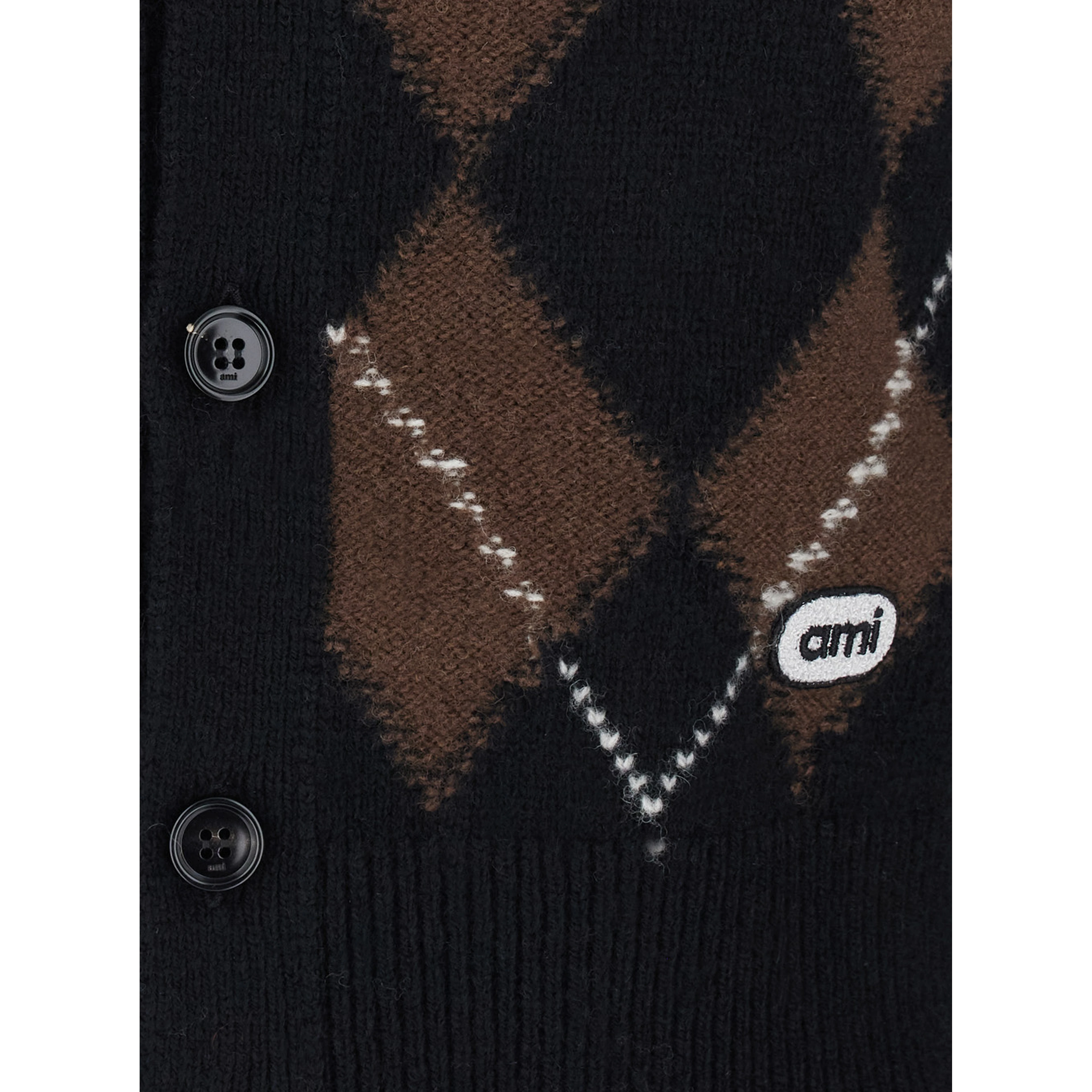 Cardigan with round neck and oval patches AMI in brown for men