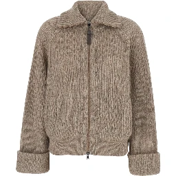 Brown High-neck cardigan with front zip closure in wool for women