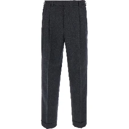 Grey Pants with Belt Loops and Front Pleats in Fabric for Men