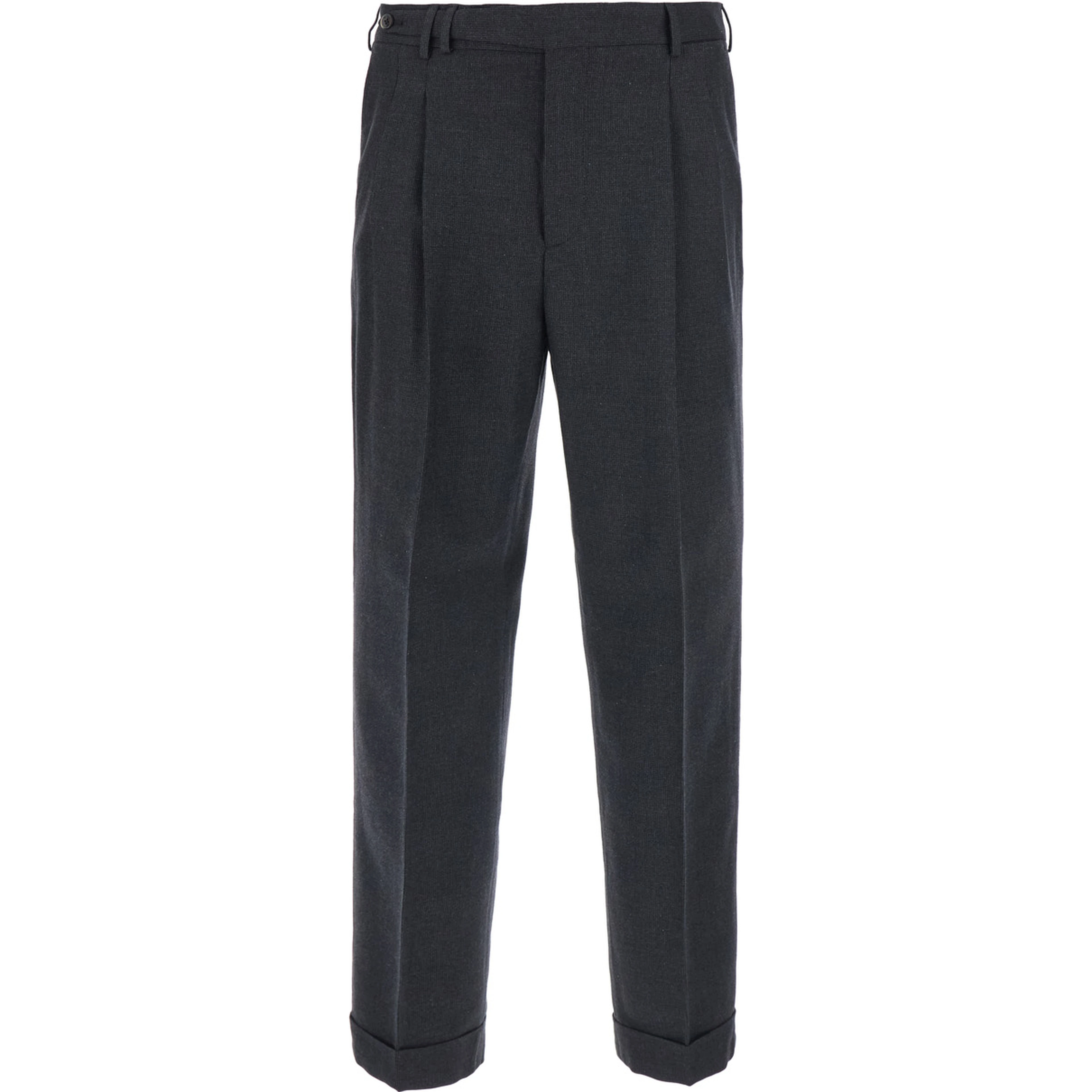 Grey Pants with Belt Loops and Front Pleats in Fabric for Men