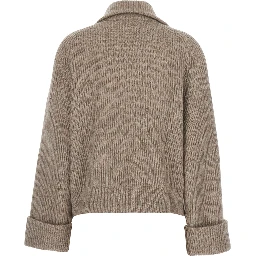 Brown High-neck cardigan with front zip closure in wool for women