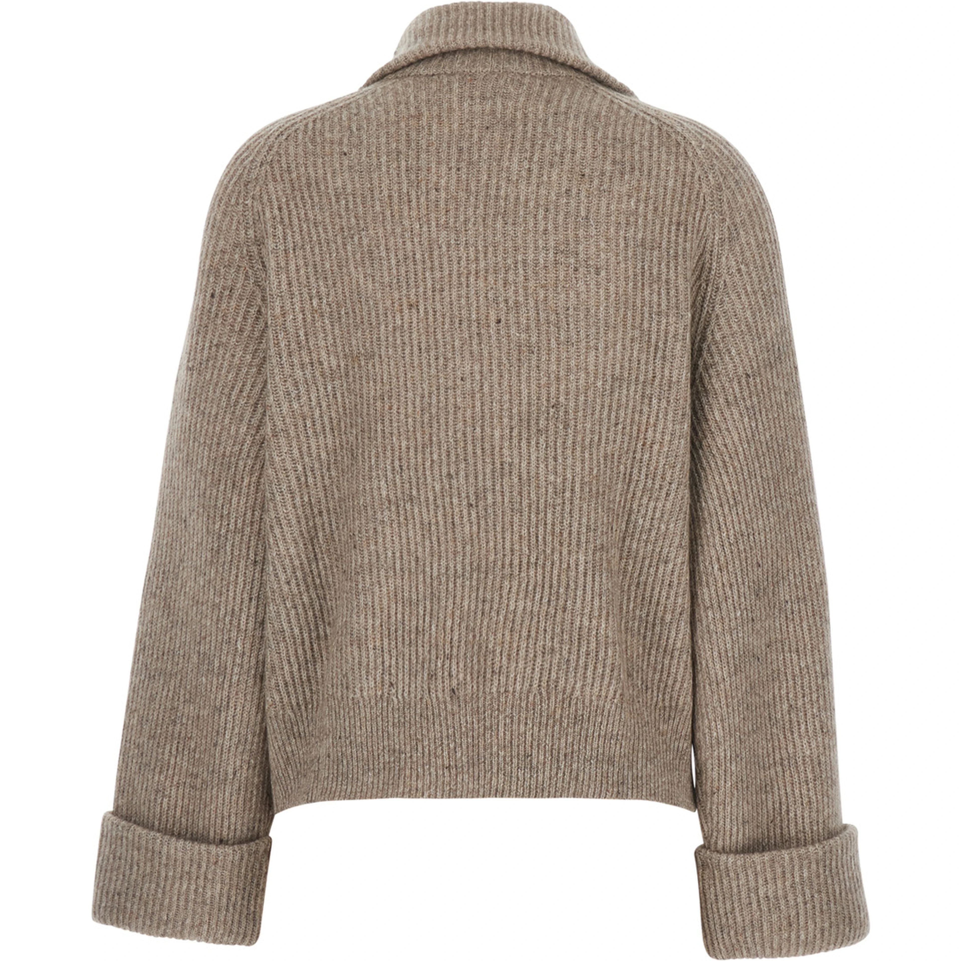 Brown High-neck cardigan with front zip closure in wool for women