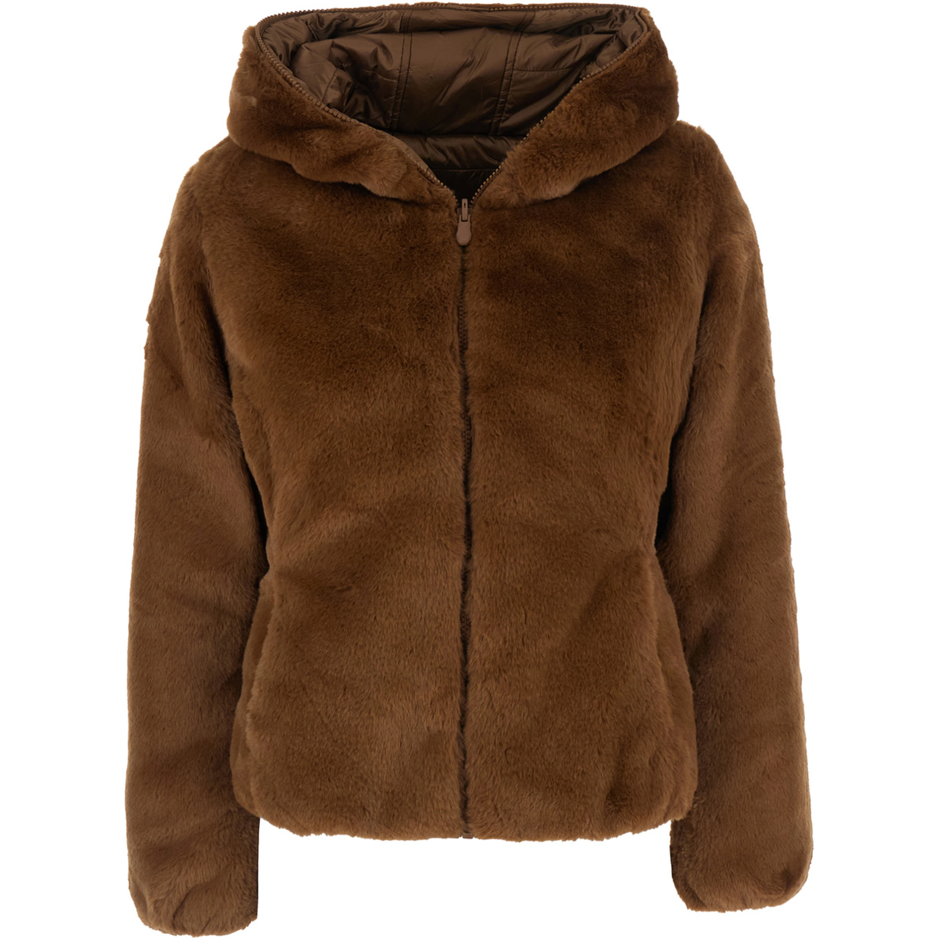 Reversible Down Jacket LAILA FURY with Hood and Pockets Brown Woman