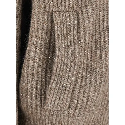 Brown High-neck cardigan with front zip closure in wool for women