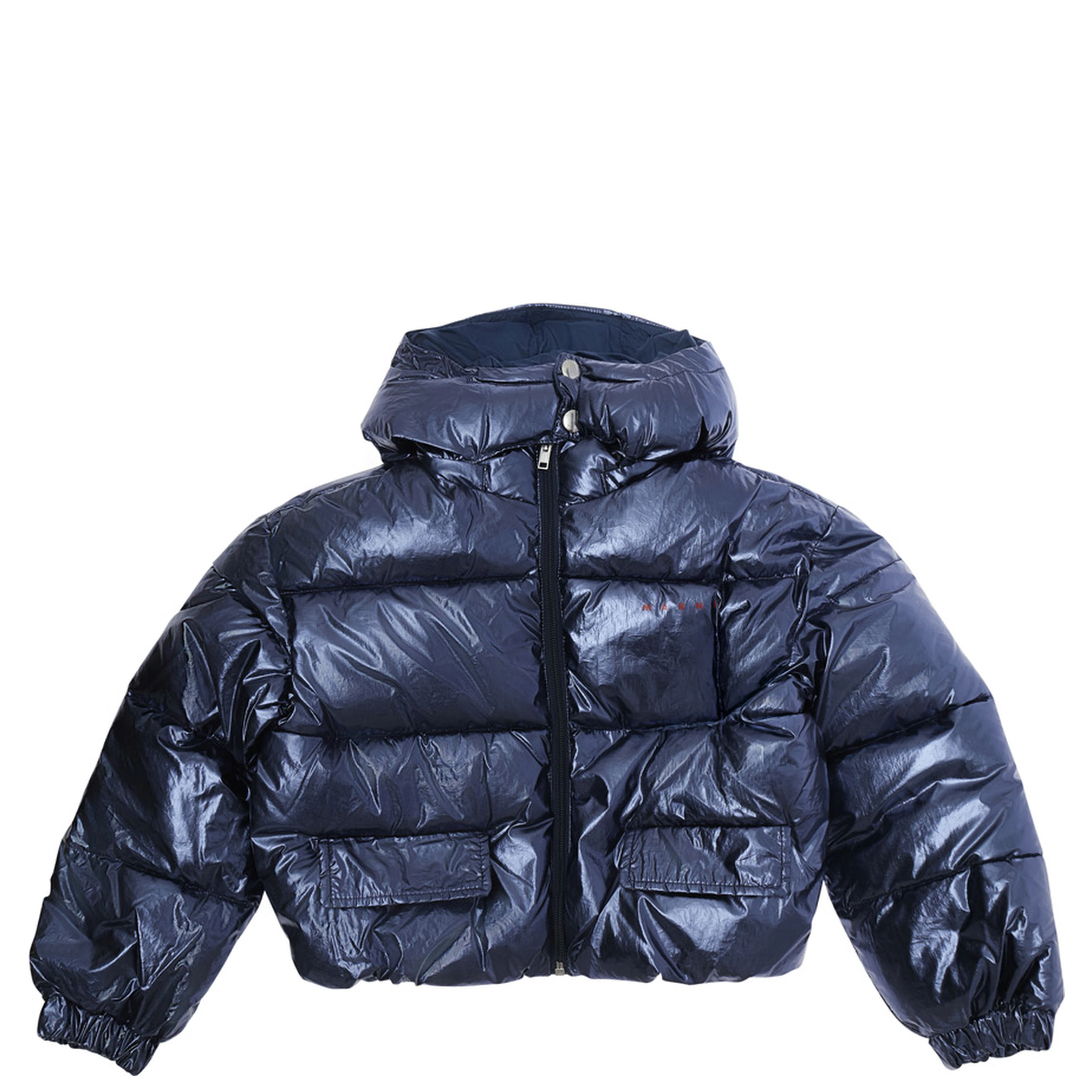 Down jacket with high collar and long sleeves in Tech Fabric Blue for Girl