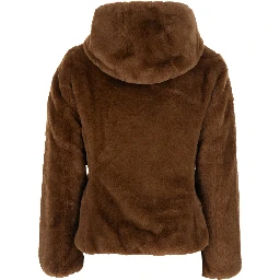 Reversible Down Jacket LAILA FURY with Hood and Pockets Brown Woman