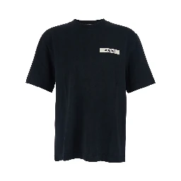 T-Shirt Le T-Shirt Gros Grain Crew Neck with Logo Patch on the Front in Black Cotton for Men