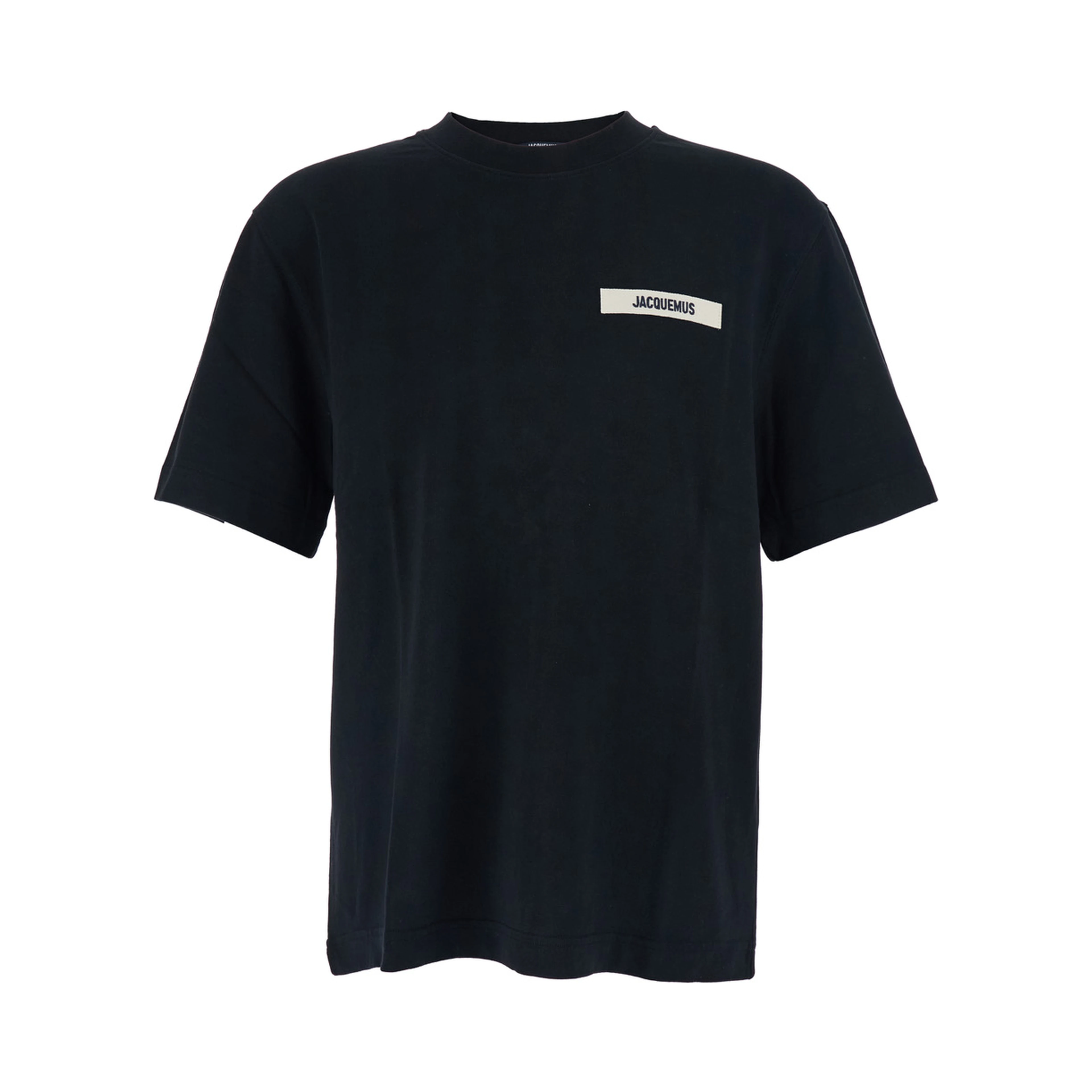 T-Shirt Le T-Shirt Gros Grain Crew Neck with Logo Patch on the Front in Black Cotton for Men