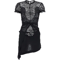 Wool crepe and lace dress