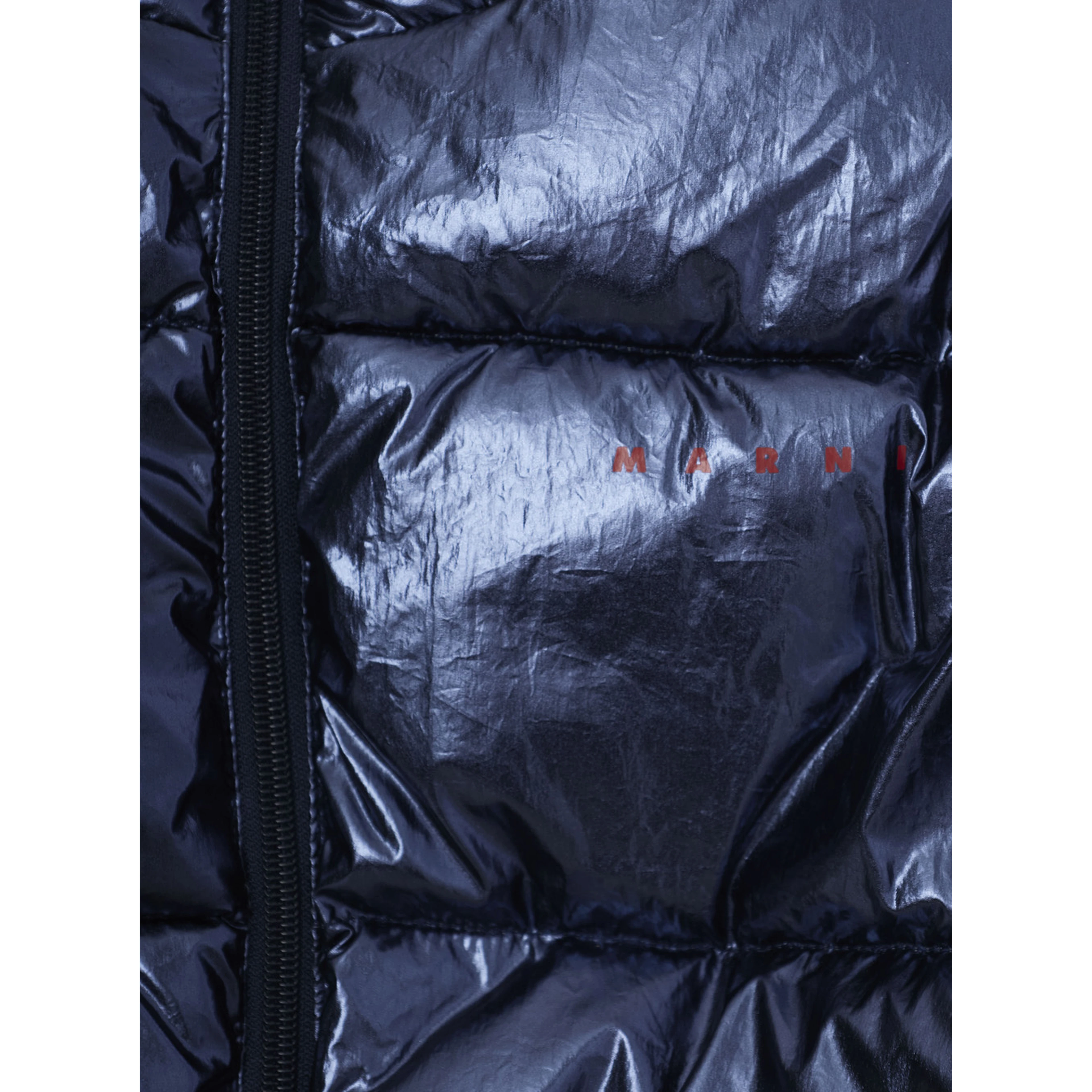 Down jacket with high collar and long sleeves in Tech Fabric Blue for Girl