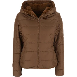 Reversible Down Jacket LAILA FURY with Hood and Pockets Brown Woman
