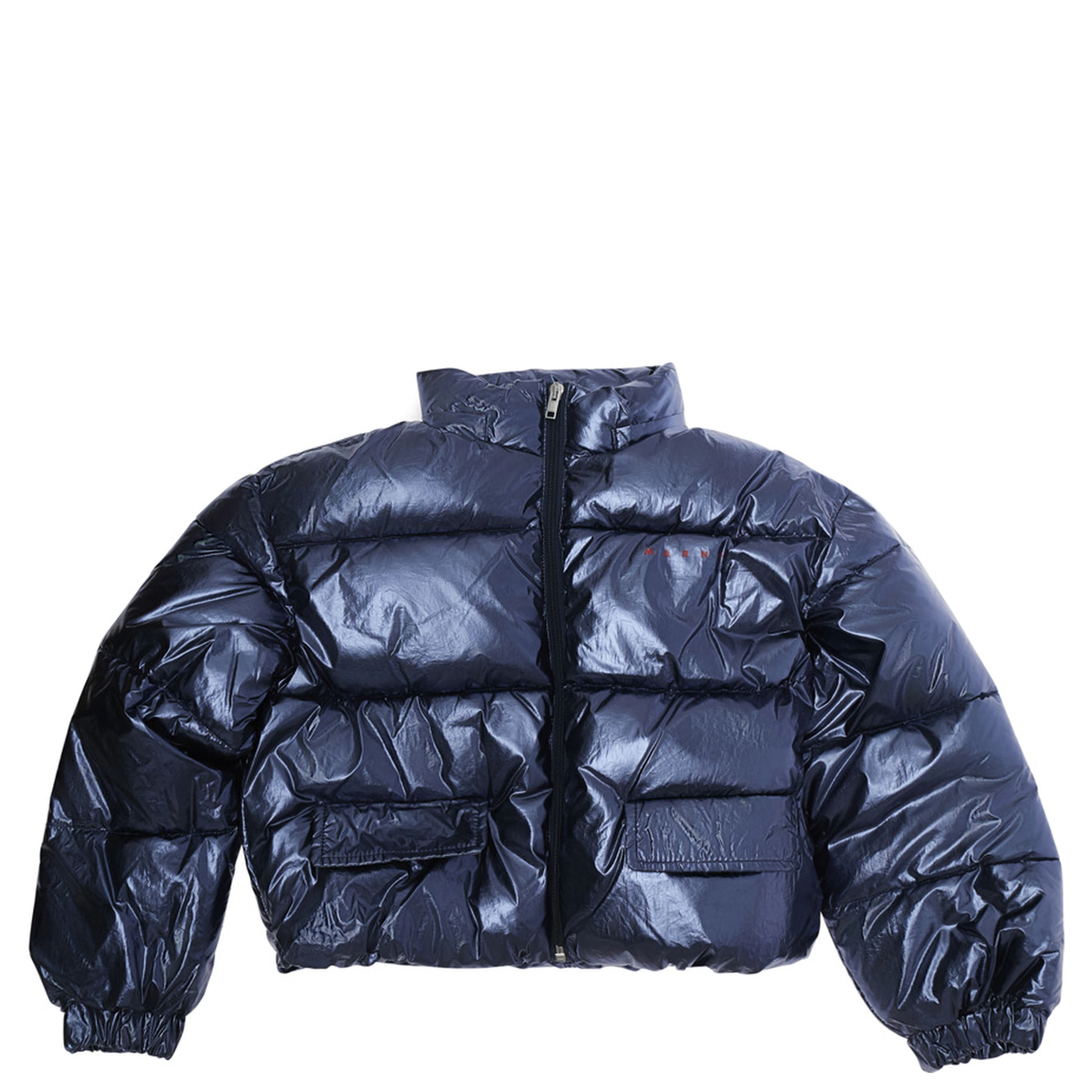 Down jacket with high collar and long sleeves in Tech Fabric Blue for Girl