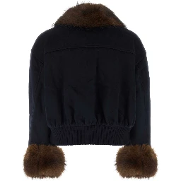 NAVY WOOL FUR TRIM JACKET