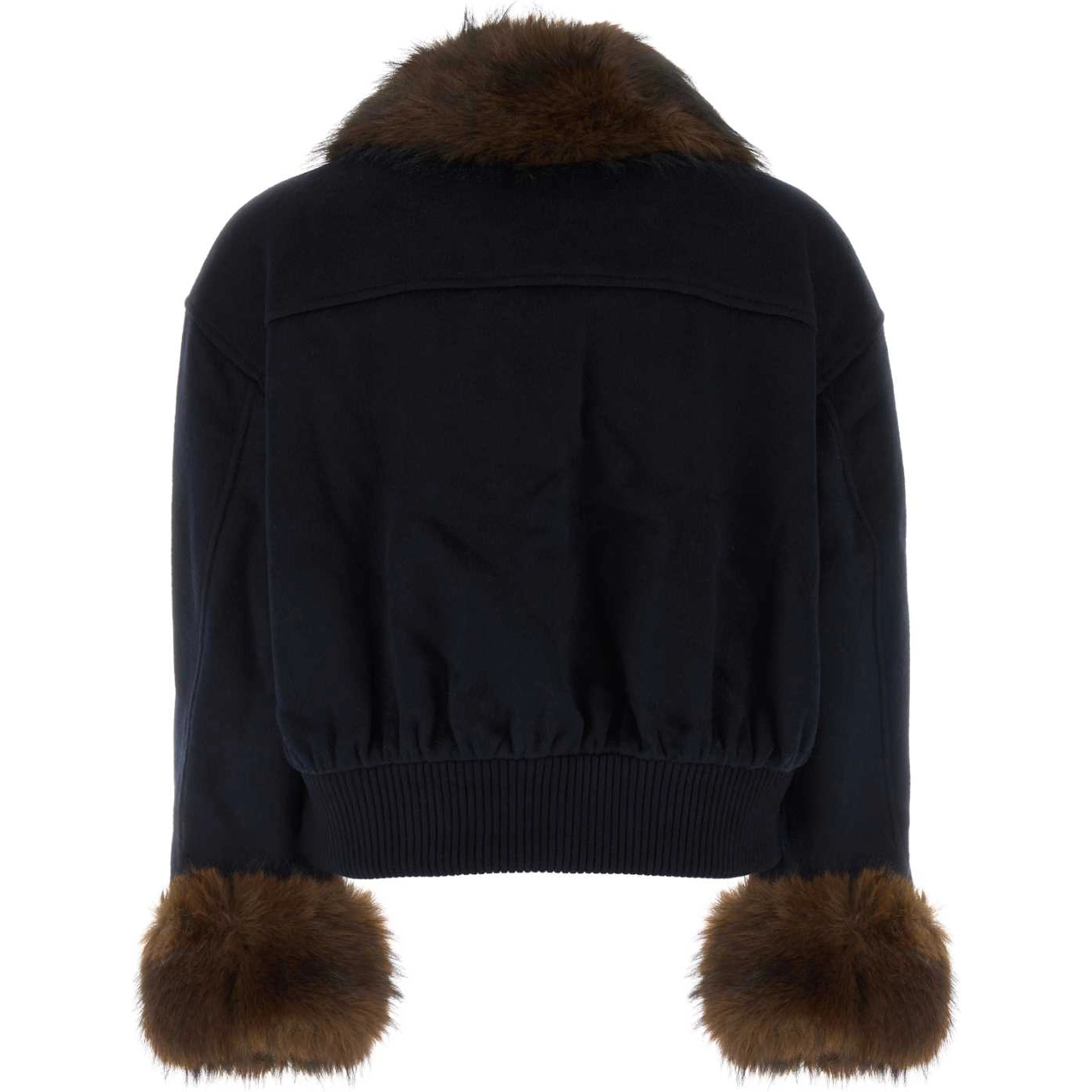 NAVY WOOL FUR TRIM JACKET
