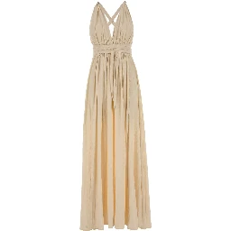 LONG COTTON DRESS W/DEEP V NECK & TWO FRONT SLITS