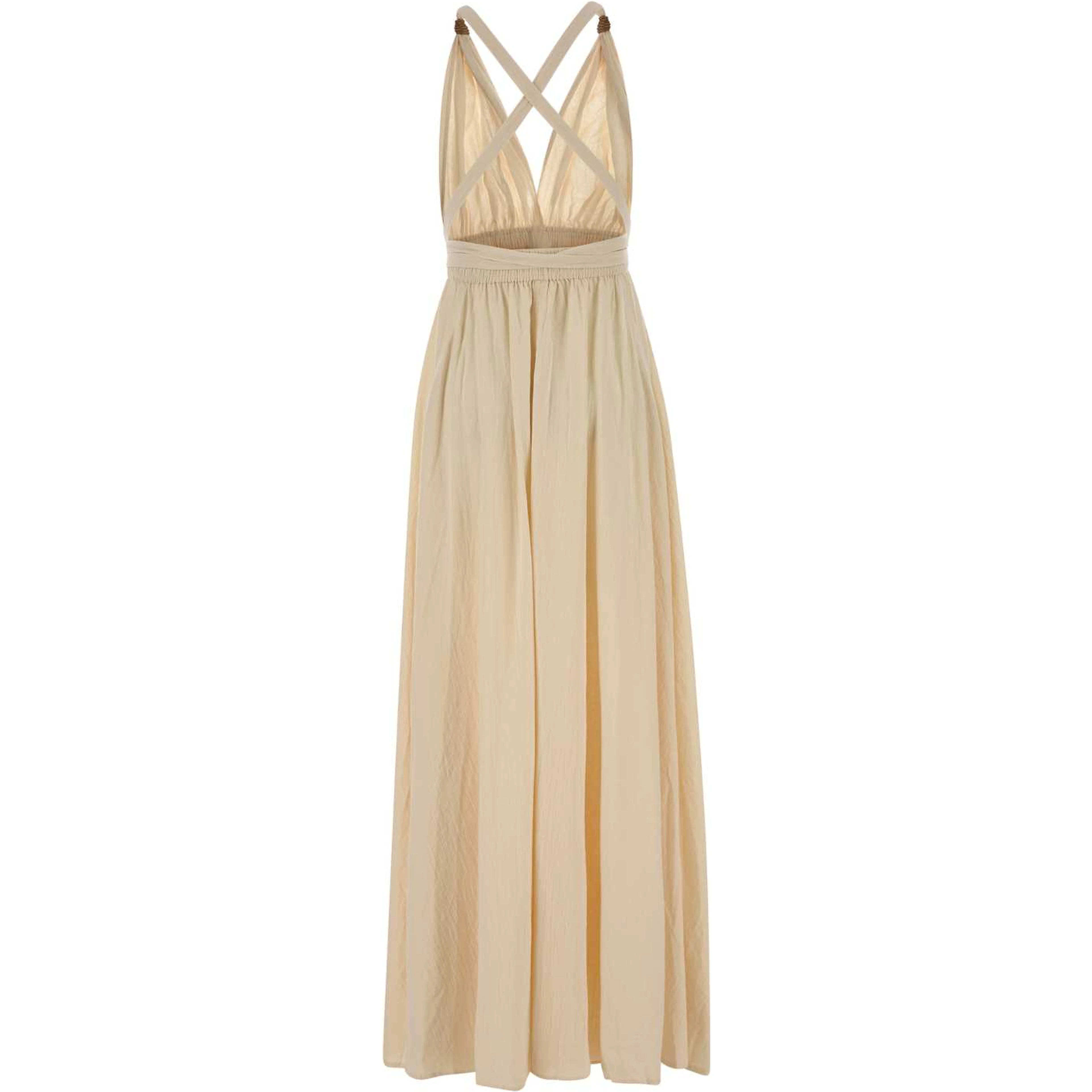 LONG COTTON DRESS W/DEEP V NECK & TWO FRONT SLITS