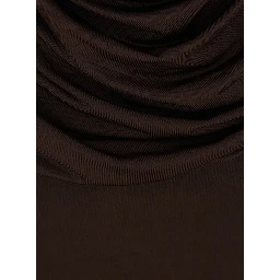 Lilia Brown Mini Dress with Deep V-Neck and Open Collar in Stretch Tech Fabric for Women