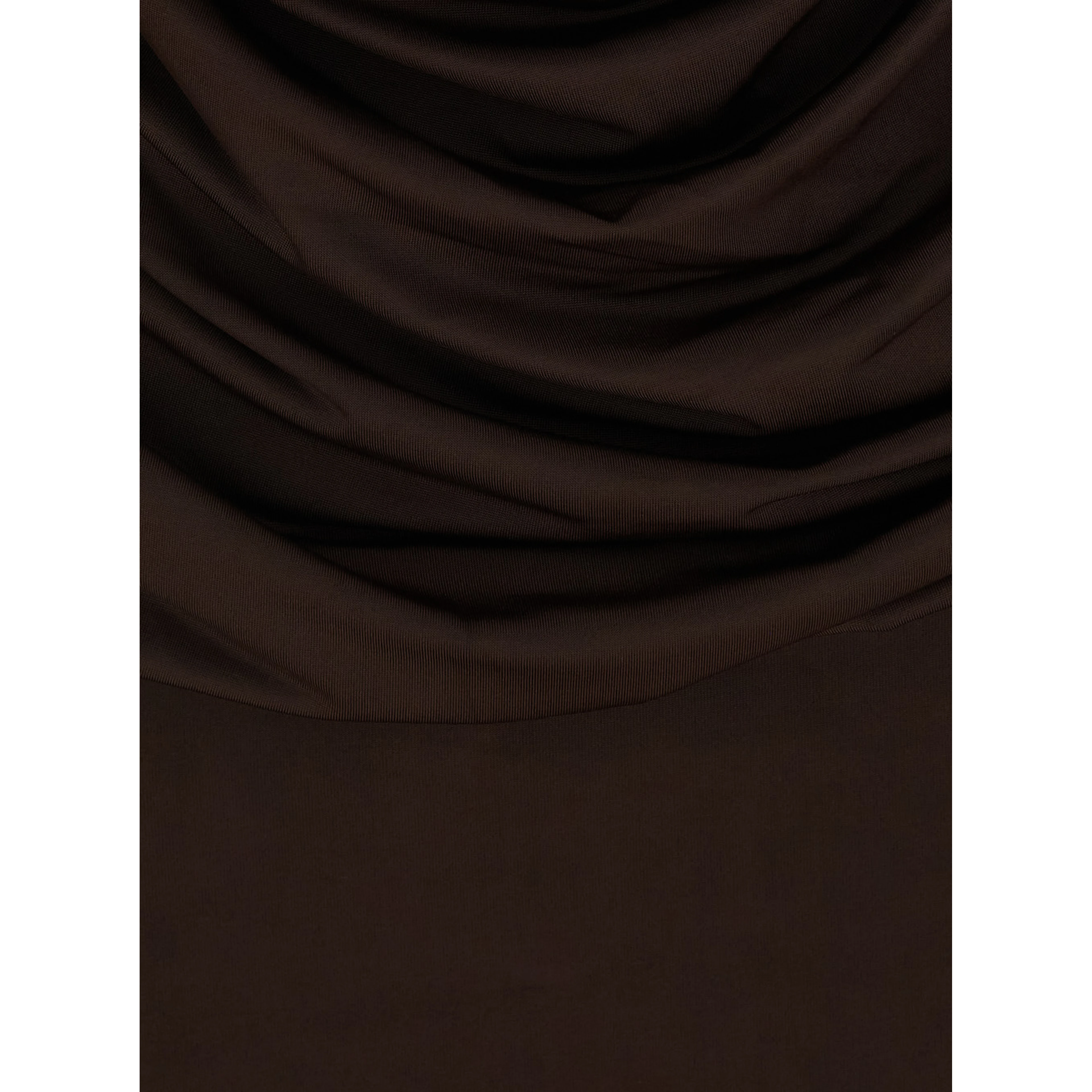 Lilia Brown Mini Dress with Deep V-Neck and Open Collar in Stretch Tech Fabric for Women