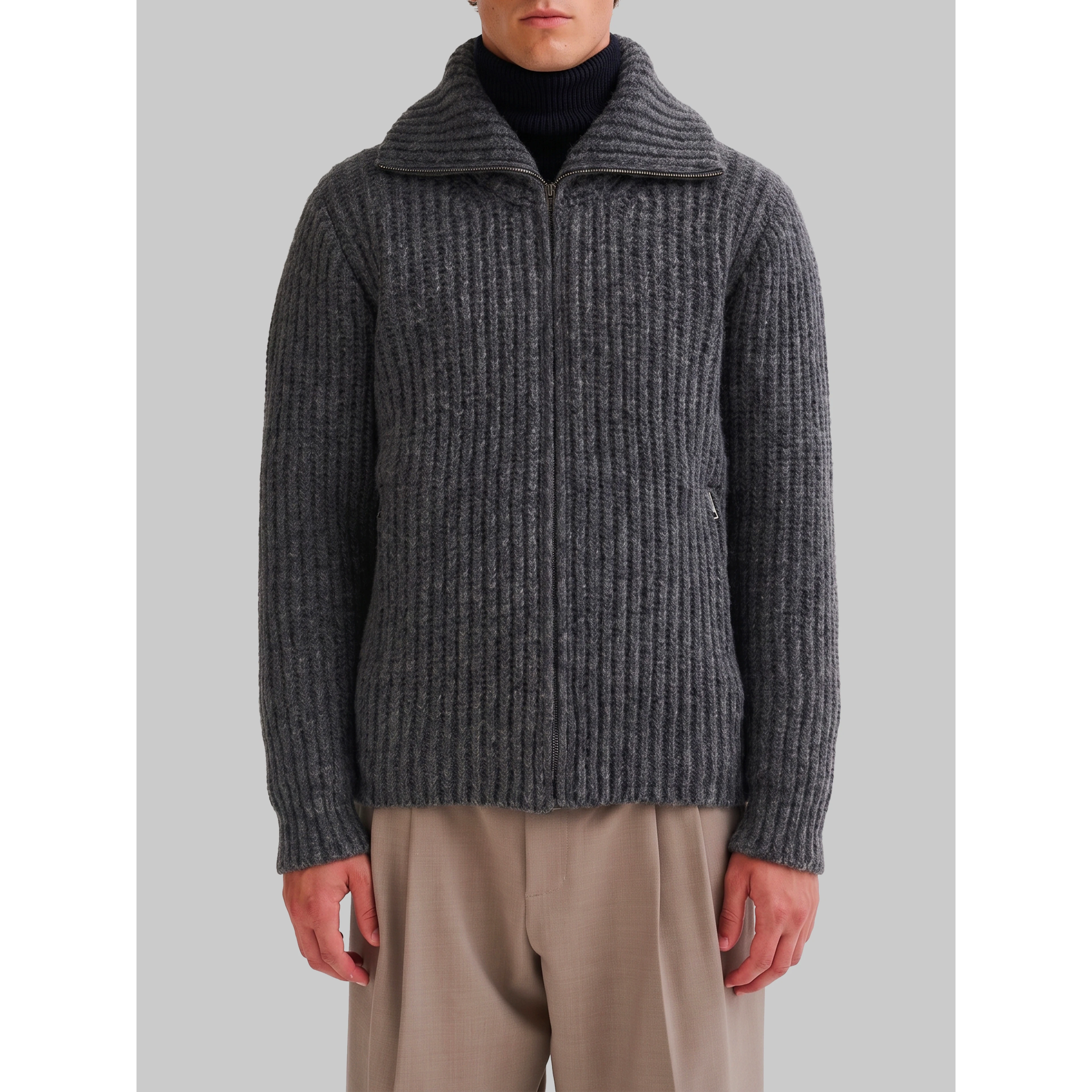 Ribbed zip jacket in anthracite