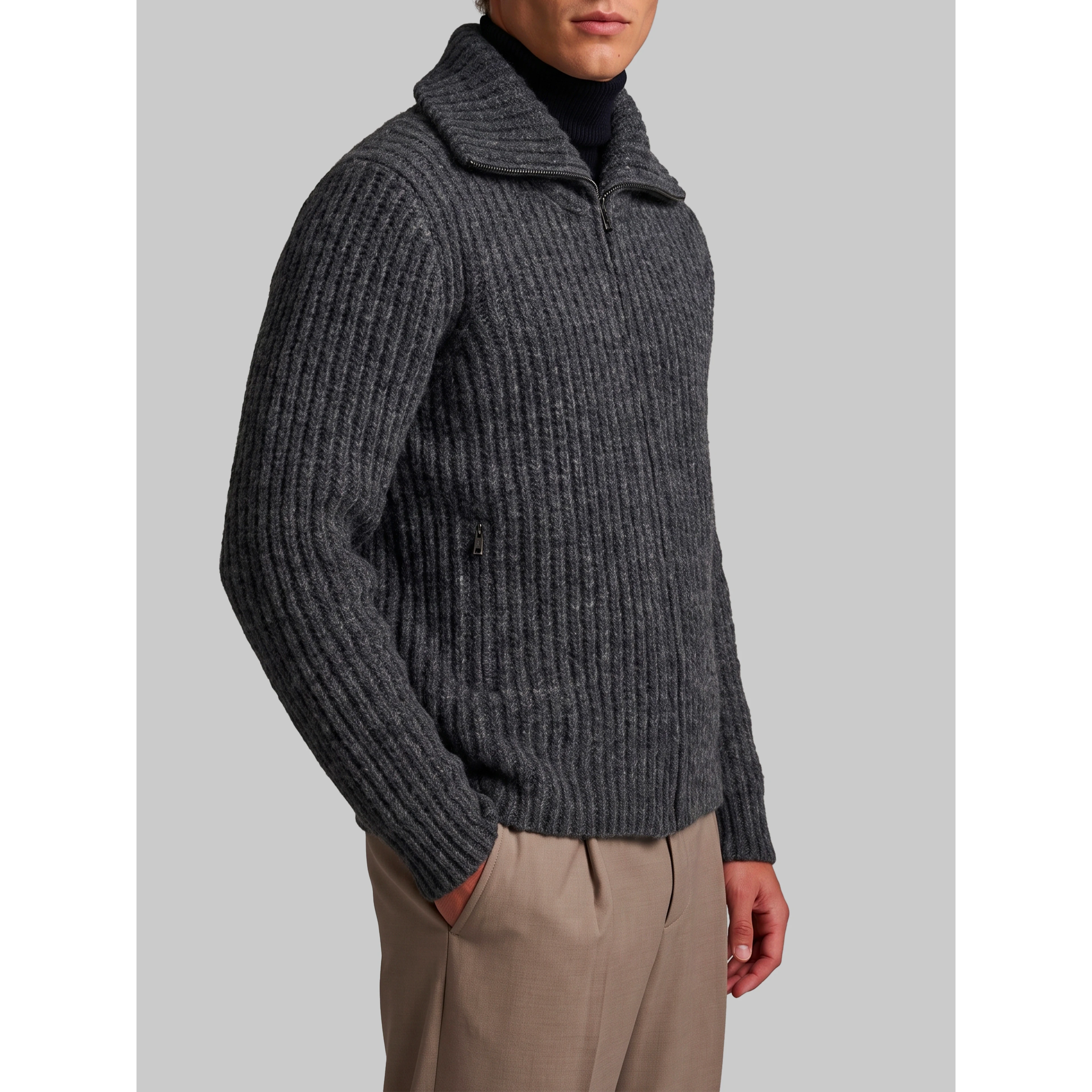 Ribbed zip jacket in anthracite