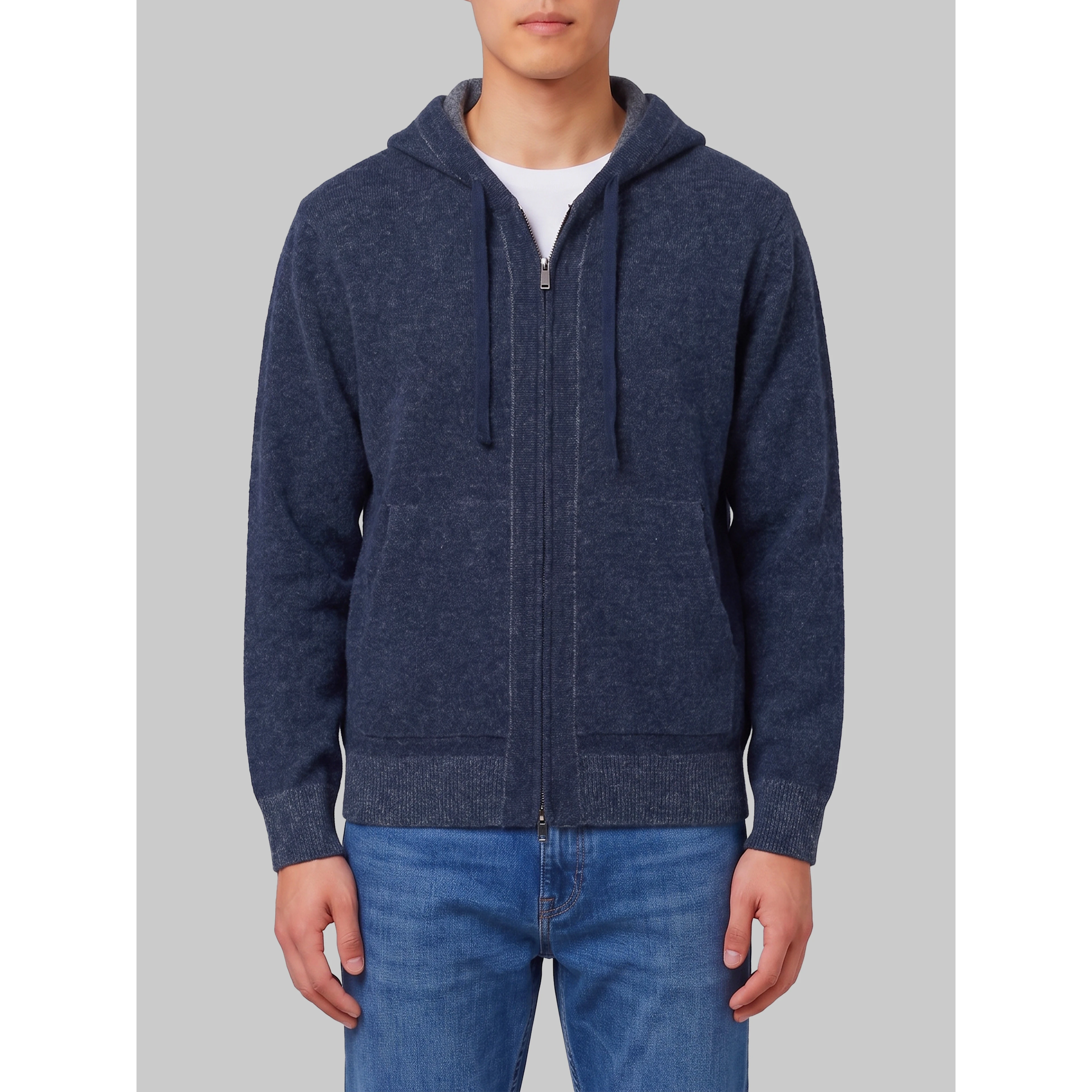 Merino wool zip sweatshirt in navy