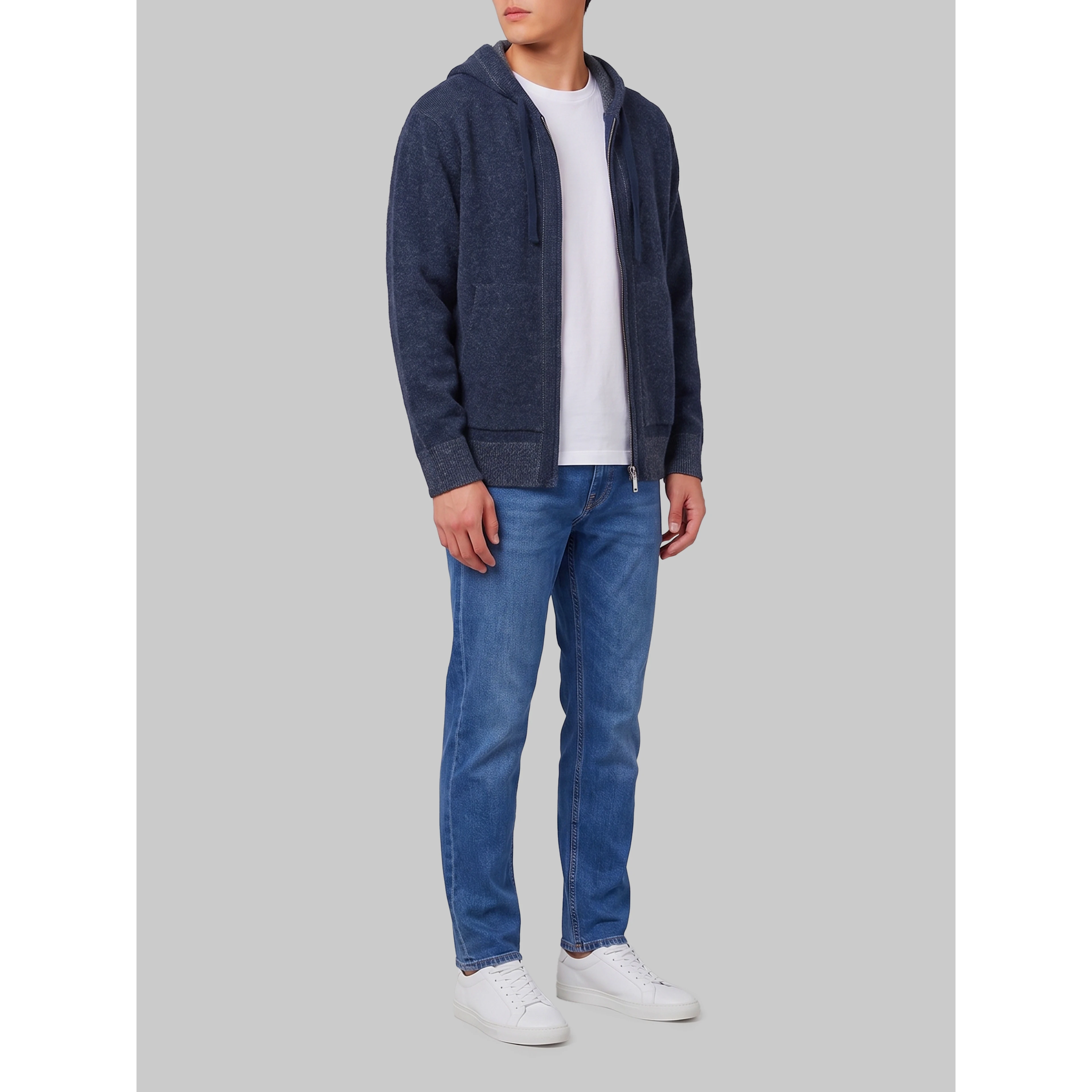 Merino wool zip sweatshirt in navy